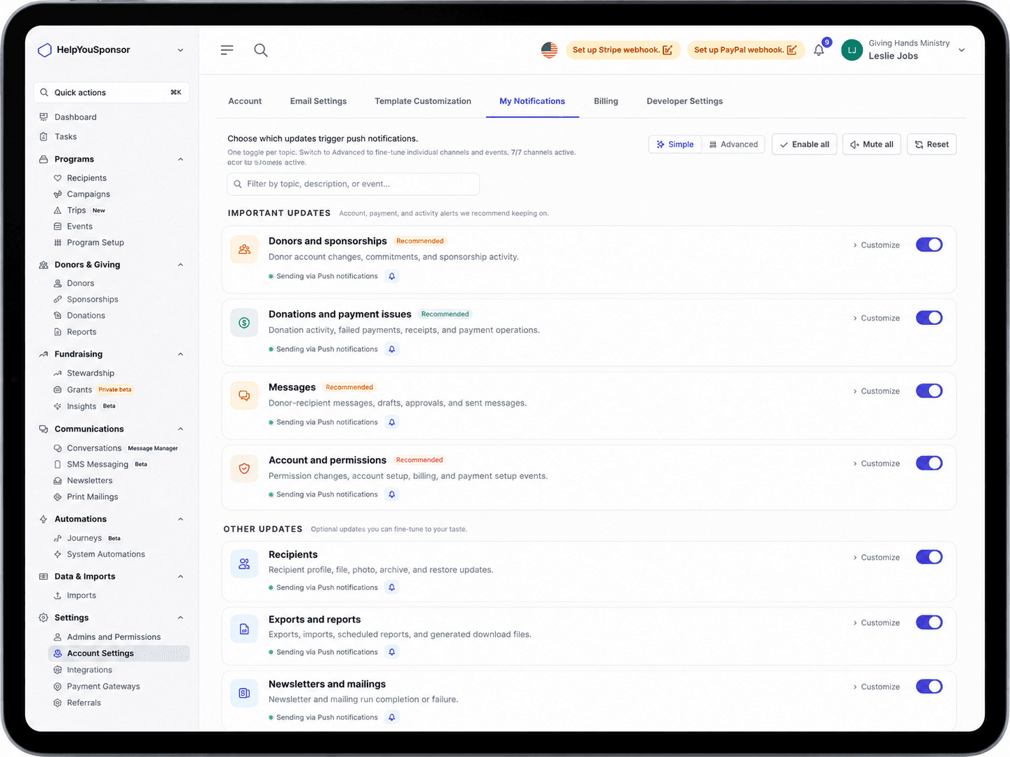 Notification Preferences Center